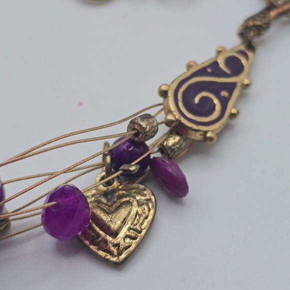 Chicos Purple Beaded Necklace Gold Tone Whimsigoth Boho - Picture 3 of 10